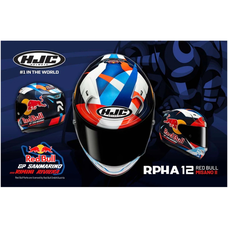 Pilna motocikla ķivere HJC RPHA 12 Red Bull Misano GP 2 MC21 zila-balta-sarkana