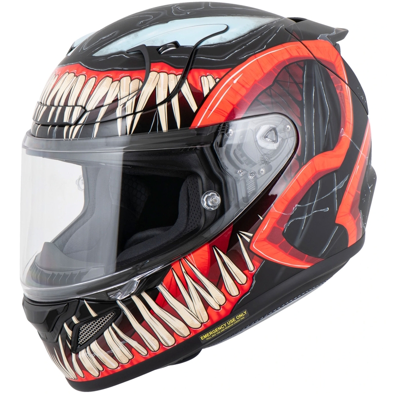 HJC RPHA 12 Venom 3 Marvel motocikla ķivere, pilna sejas aizsardzība, melna-sarkana