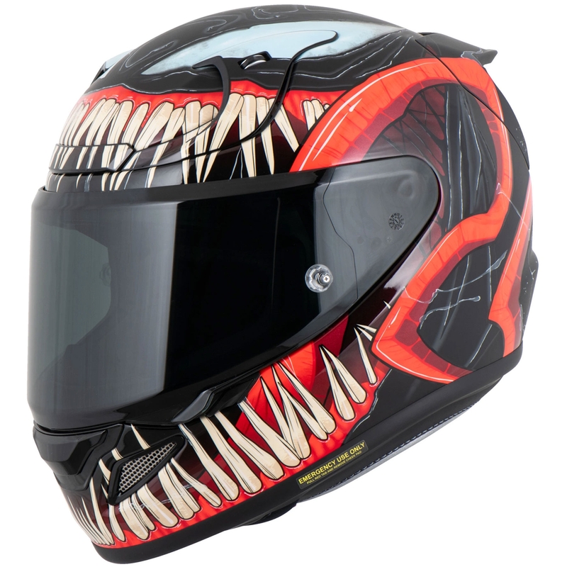 HJC RPHA 12 Venom 3 Marvel motocikla ķivere, pilna sejas aizsardzība, melna-sarkana