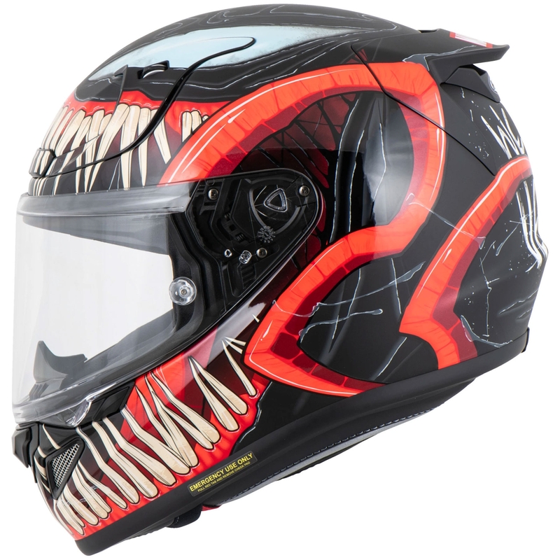 HJC RPHA 12 Venom 3 Marvel motocikla ķivere, pilna sejas aizsardzība, melna-sarkana