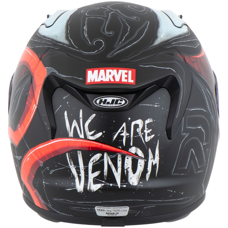 HJC RPHA 12 Venom 3 Marvel motocikla ķivere, pilna sejas aizsardzība, melna-sarkana