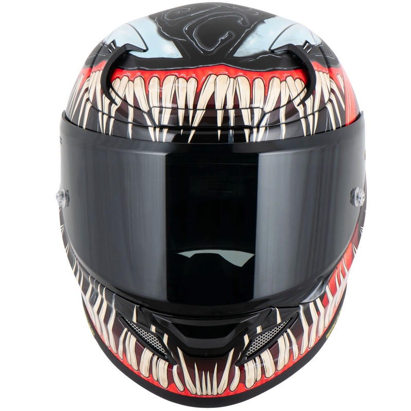 HJC RPHA 12 Venom 3 Marvel motocikla ķivere, pilna sejas aizsardzība, melna-sarkana