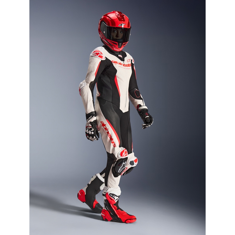 Sieviešu ādas motocikla kombinezons Alpinestars Stella GP-R7 balts-fluorescējošs sarkans-melns