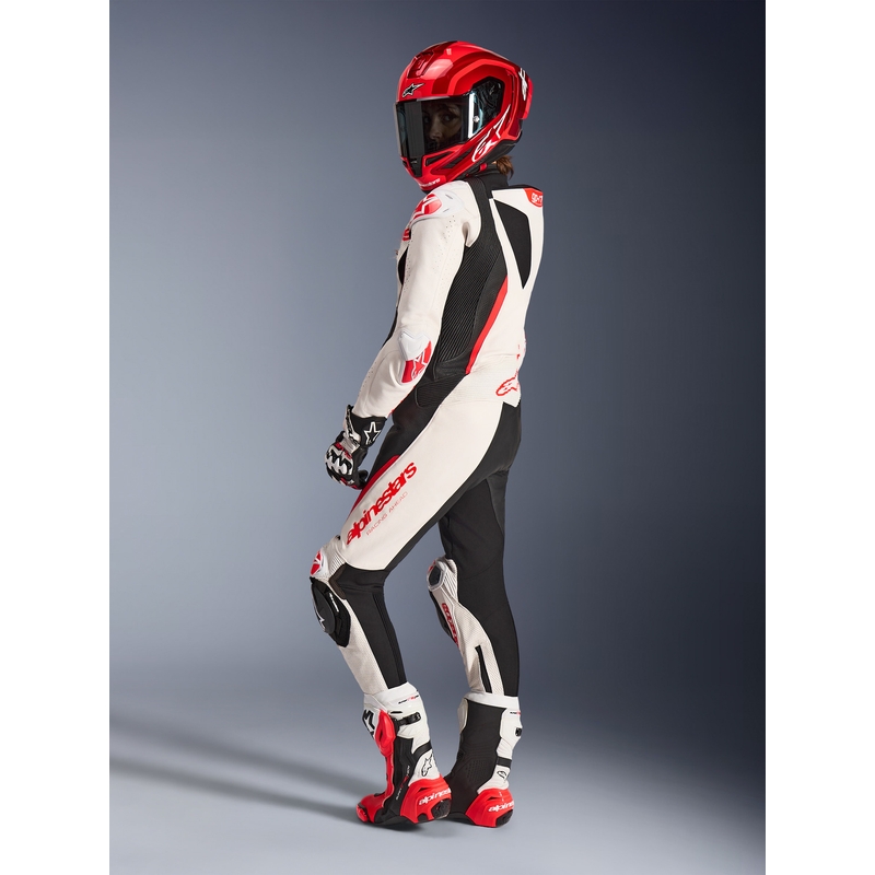 Sieviešu ādas motocikla kombinezons Alpinestars Stella GP-R7 balts-fluorescējošs sarkans-melns