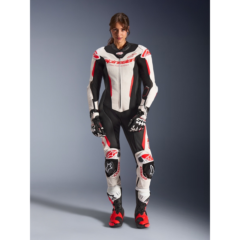 Sieviešu ādas motocikla kombinezons Alpinestars Stella GP-R7 balts-fluorescējošs sarkans-melns
