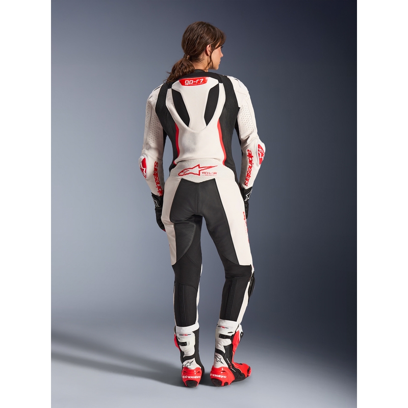 Sieviešu ādas motocikla kombinezons Alpinestars Stella GP-R7 balts-fluorescējošs sarkans-melns