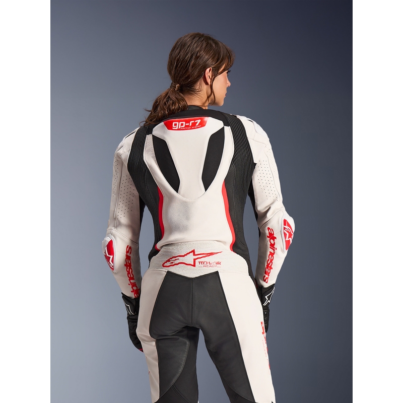 Sieviešu ādas motocikla kombinezons Alpinestars Stella GP-R7 balts-fluorescējošs sarkans-melns