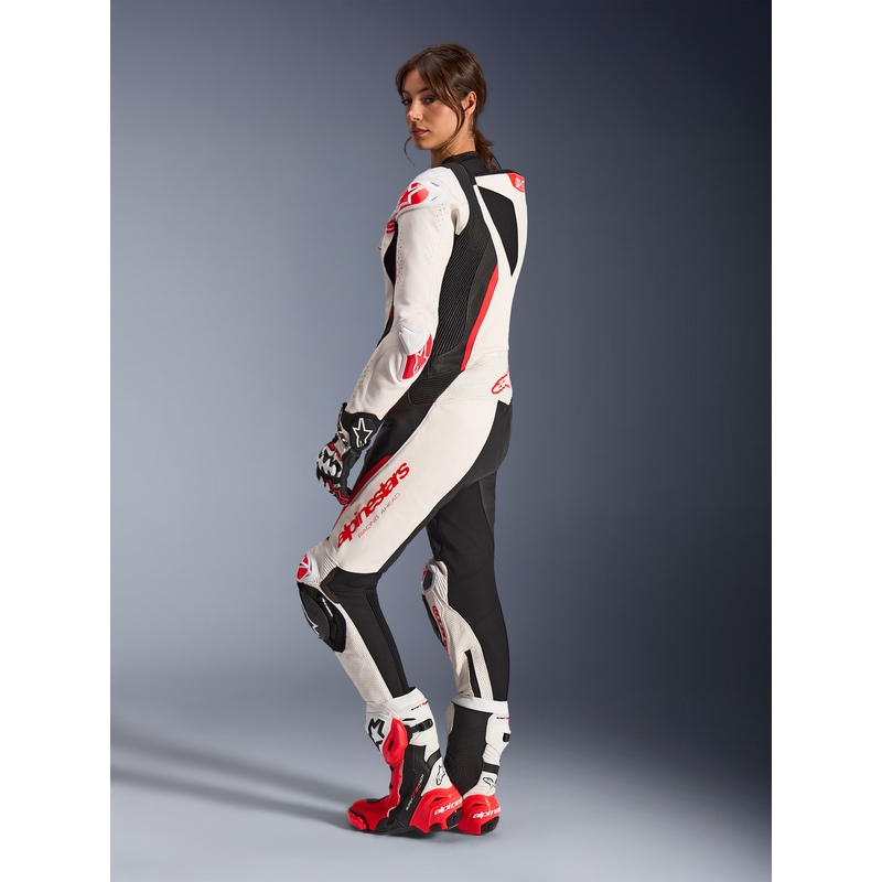 Sieviešu ādas motocikla kombinezons Alpinestars Stella GP-R7 balts-fluorescējošs sarkans-melns