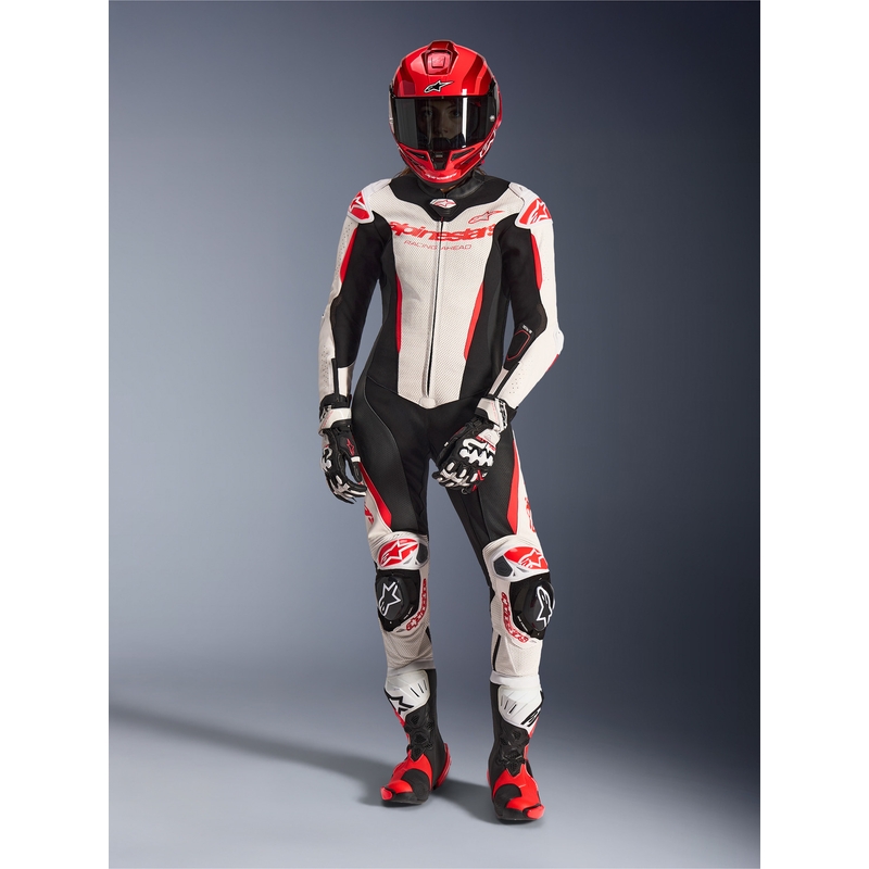Sieviešu ādas motocikla kombinezons Alpinestars Stella GP-R7 balts-fluorescējošs sarkans-melns