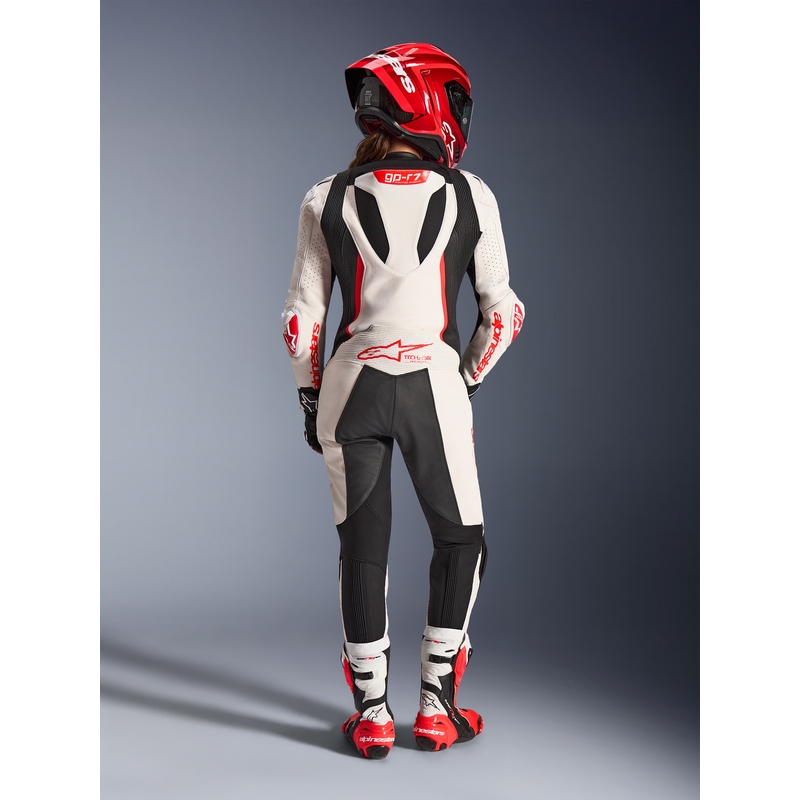 Sieviešu ādas motocikla kombinezons Alpinestars Stella GP-R7 balts-fluorescējošs sarkans-melns