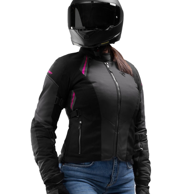 Sieviešu motocikla jaka Rebelhorn Swift melna-pelēka-rozā