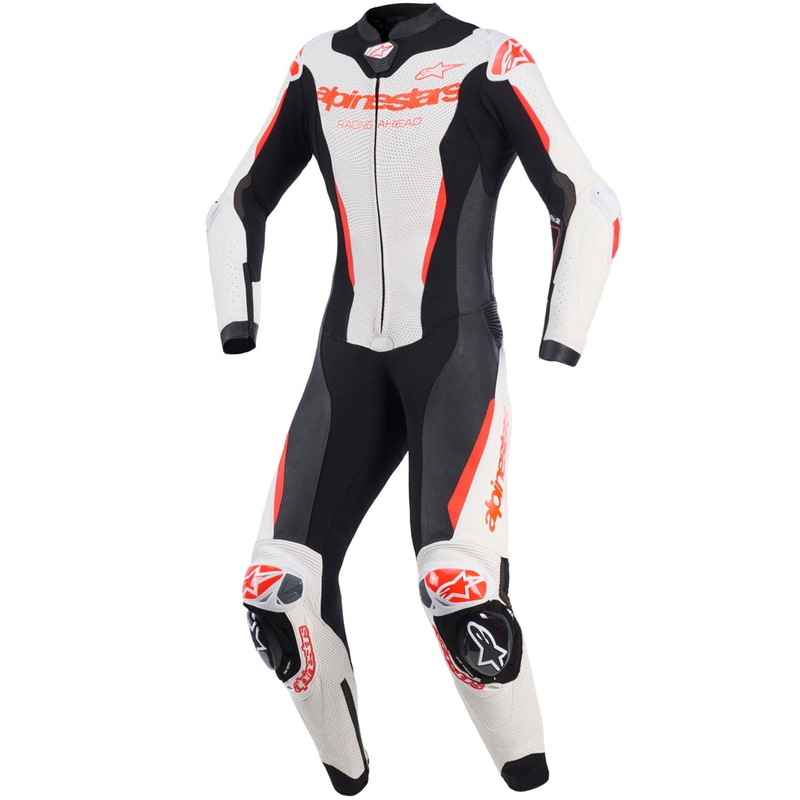 Sieviešu ādas motocikla kombinezons Alpinestars Stella GP-R7 balts-fluorescējošs sarkans-melns