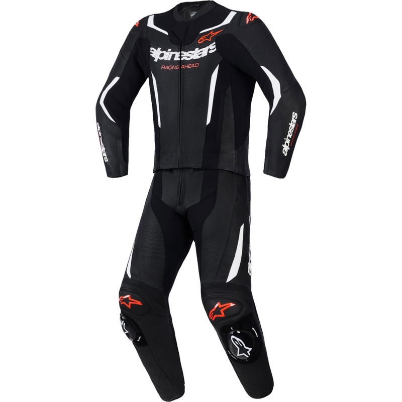 Alpinestars GP Force V2 divdaļīgs ādas kombinezons melns-balts-fluorescējoši sarkans