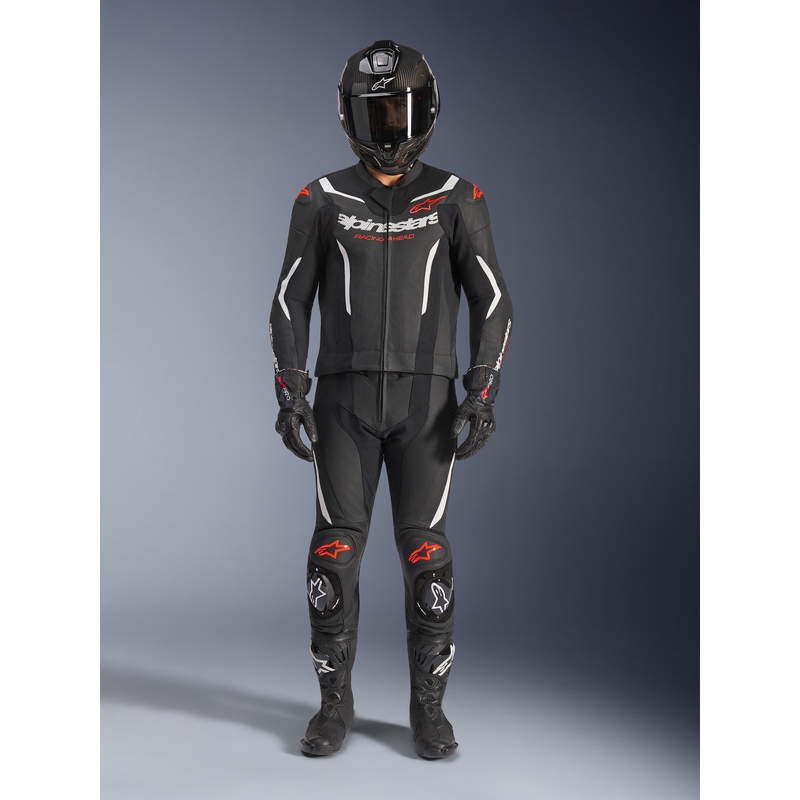 Alpinestars GP Force V2 divdaļīgs ādas kombinezons melns-balts-fluorescējoši sarkans