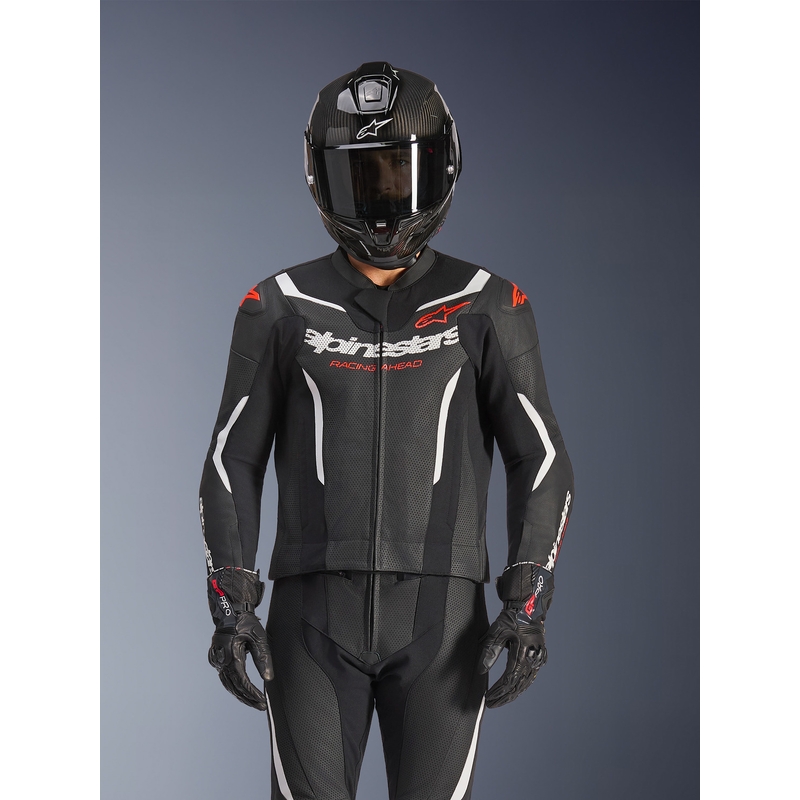 Alpinestars GP Force V2 divdaļīgs ādas kombinezons melns-balts-fluorescējoši sarkans