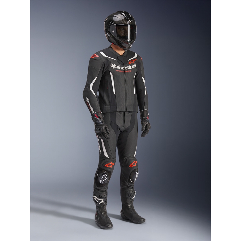 Alpinestars GP Force V2 divdaļīgs ādas kombinezons melns-balts-fluorescējoši sarkans