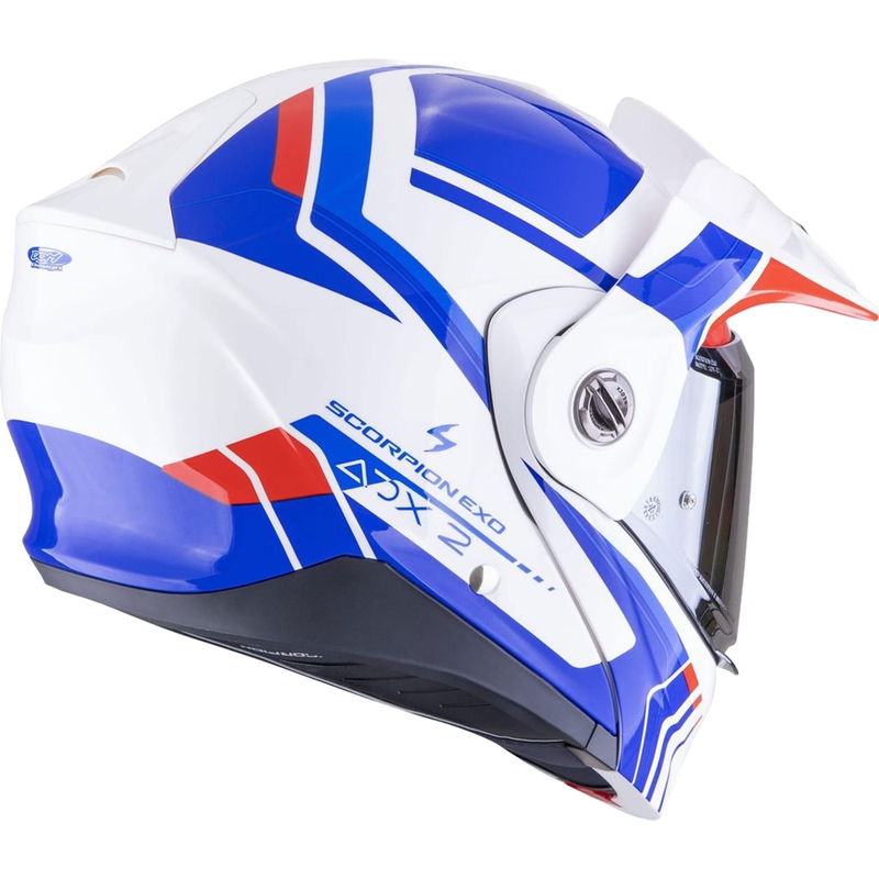 Flip-up motociklu ķivere Scorpion ADX-2 LEWIS balts-zils-sarkans