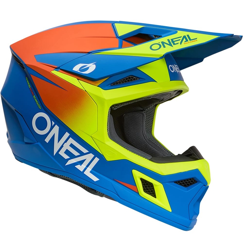 Motokrosa ķivere O´Neal 3SRS Solid matēta zila-fluorēta dzeltena