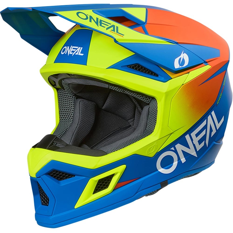 Motokrosa ķivere O´Neal 3SRS Solid matēta zila-fluorēta dzeltena