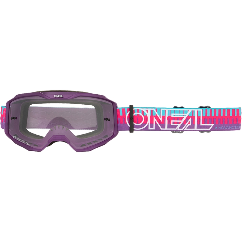 Motokrosa brilles O´Neal B-10 svītrainas rozā-violetas (caurspīdīgs pleksiglass)