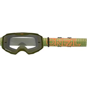Motokrosa brilles O´Neal B-10 svītrainas zaļoranžas (caurspīdīgs pleksiglass)