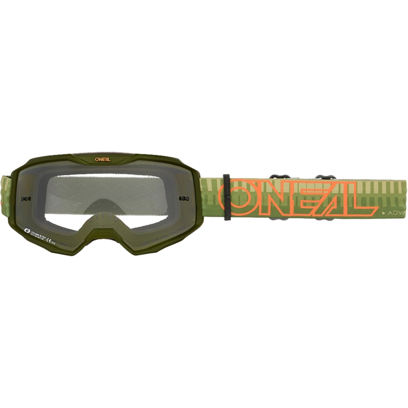 Motokrosa brilles O´Neal B-10 svītrainas zaļoranžas (caurspīdīgs pleksiglass)