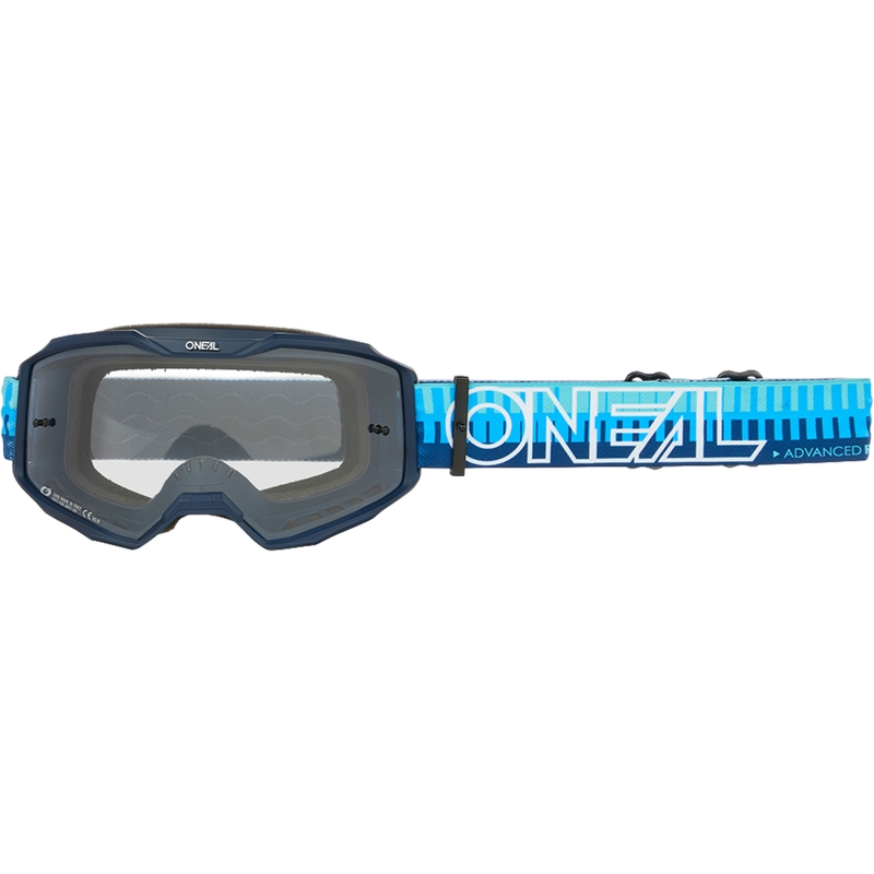Motokrosa brilles O´Neal B-10 svītrainas zilas (caurspīdīgs pleksiglass)