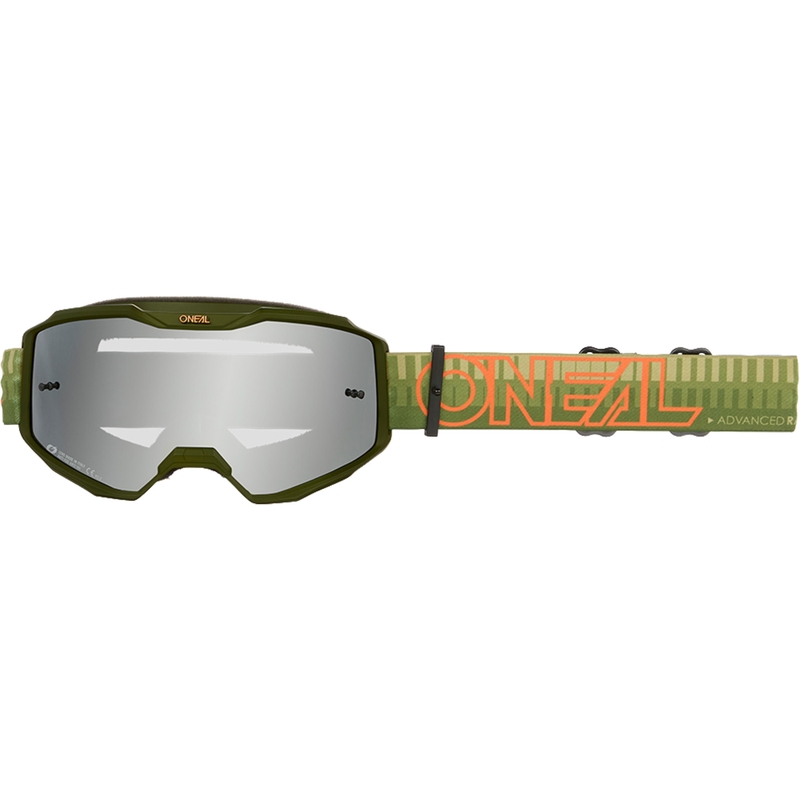 Motokrosa brilles O´Neal B-10 svītrainas zaļoranžas (spoguļsudraba pleksiglass)