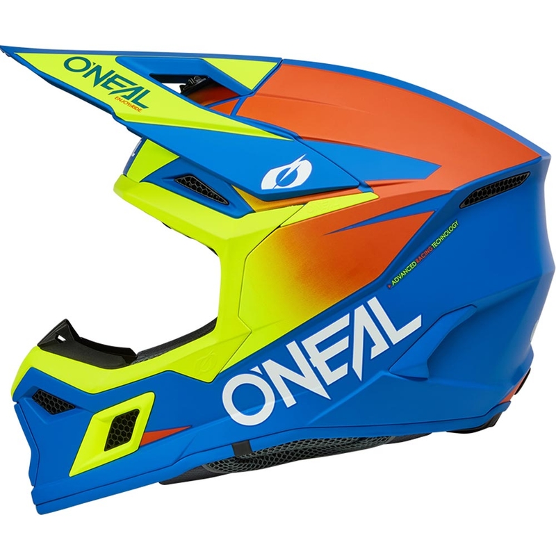 Bērnu motokrosa ķivere O'Neal 3SRS Solid matēta zila-fluorēta dzeltena