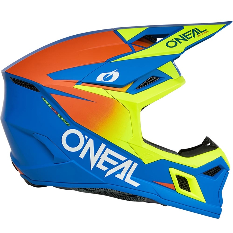 Bērnu motokrosa ķivere O'Neal 3SRS Solid matēta zila-fluorēta dzeltena