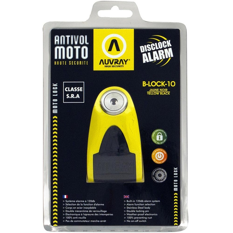 Bremžu diska slēdzene Auvray B-Lock 10 Alarm 120 dB dzeltena