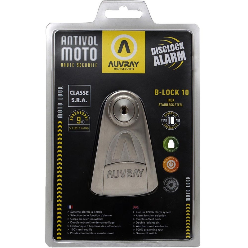 Auvray B-Lock 10 bremžu disku slēdzene ar 120 dB signalizāciju, tērauda sudraba krāsā
