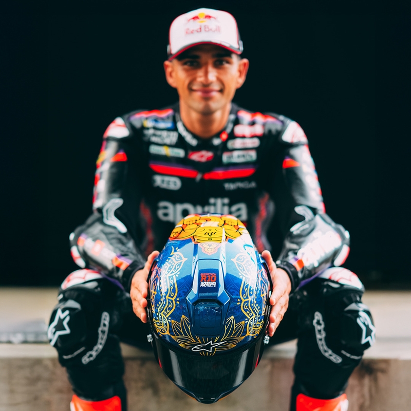 Pilna izmēra motocikla ķivere Alpinestars Supertech R10 Marthanator ierobežotā izdevuma JORGE MARTIN zila pērļu zelta sarkana