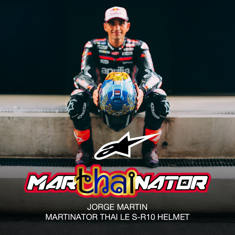 Pilna izmēra motocikla ķivere Alpinestars Supertech R10 Marthanator ierobežotā izdevuma JORGE MARTIN zila pērļu zelta sarkana