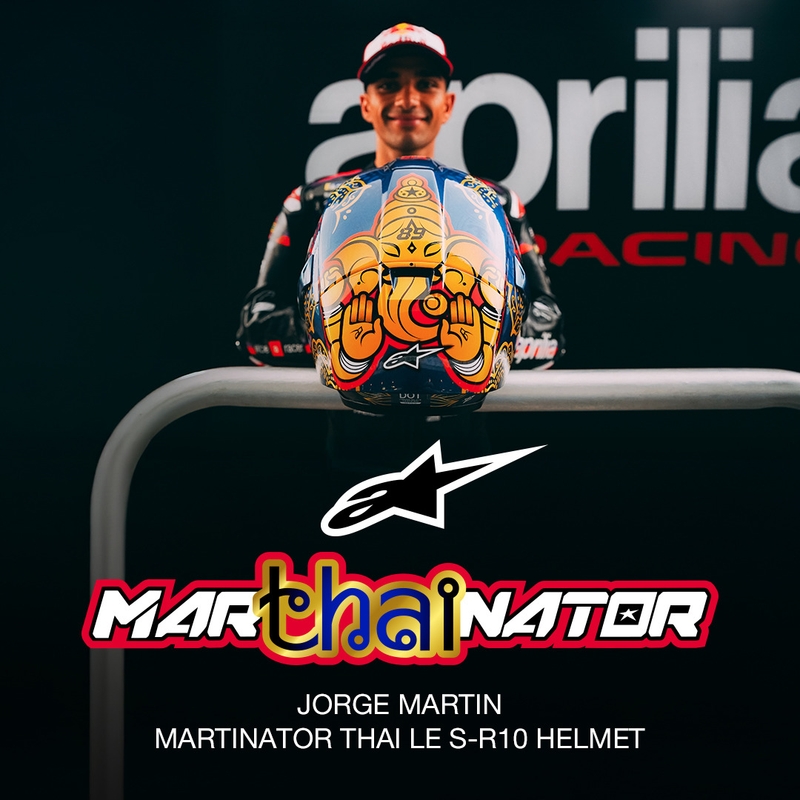 Pilna izmēra motocikla ķivere Alpinestars Supertech R10 Marthanator ierobežotā izdevuma JORGE MARTIN zila pērļu zelta sarkana