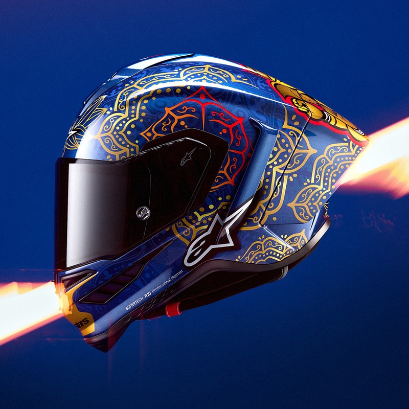 Pilna izmēra motocikla ķivere Alpinestars Supertech R10 Marthanator ierobežotā izdevuma JORGE MARTIN zila pērļu zelta sarkana