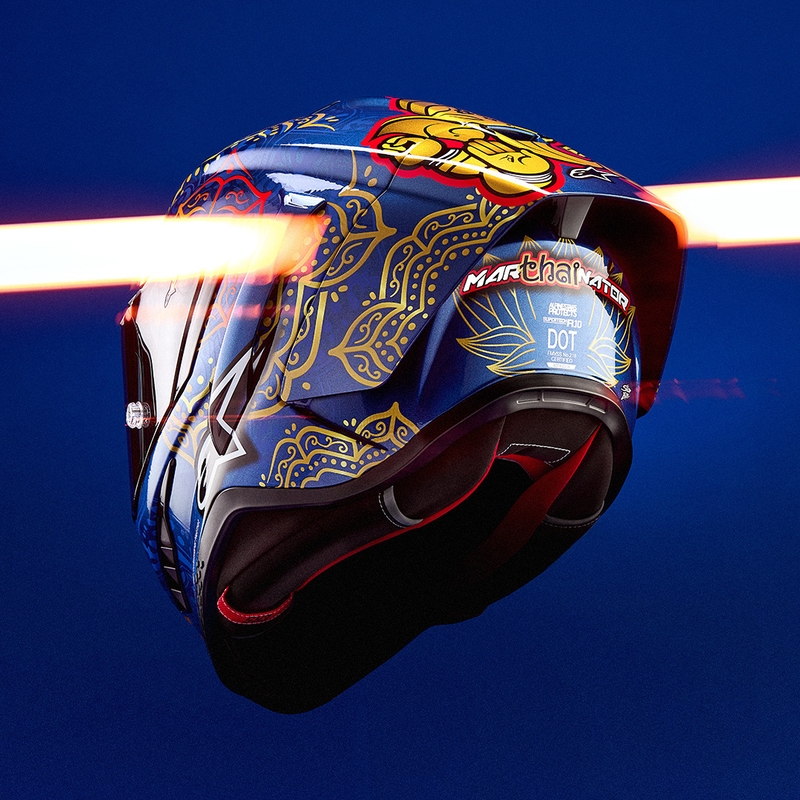 Pilna izmēra motocikla ķivere Alpinestars Supertech R10 Marthanator ierobežotā izdevuma JORGE MARTIN zila pērļu zelta sarkana