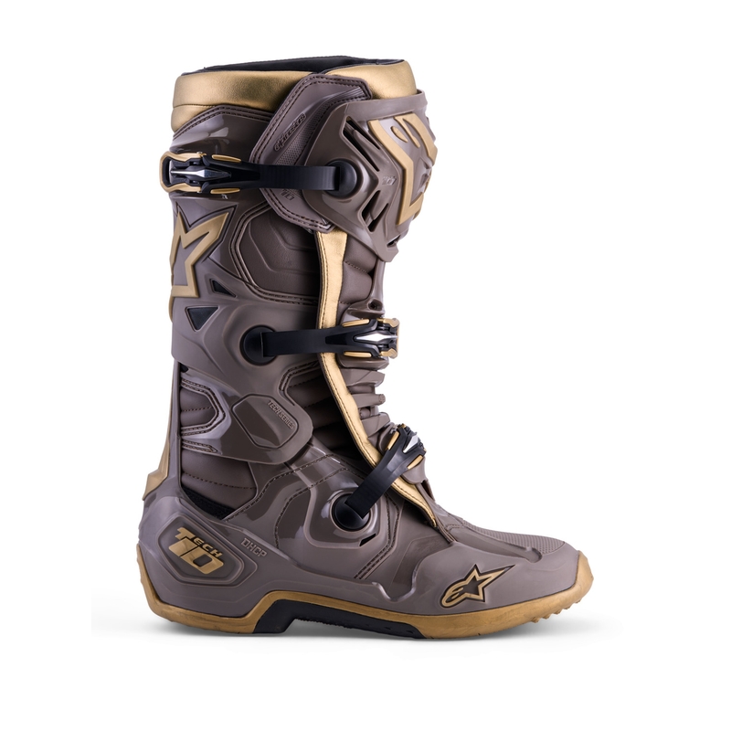 Alpinestars TECH 10 Limited Edition AIR GOLD motocikla zābaki brūni zelta krāsā