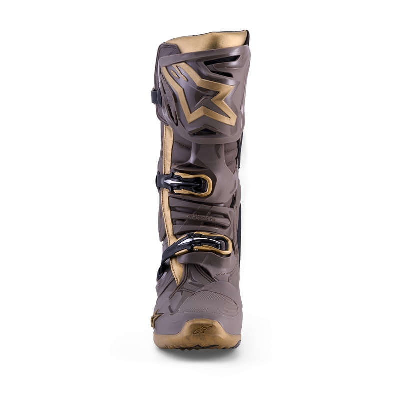 Alpinestars TECH 10 Limited Edition AIR GOLD motocikla zābaki brūni zelta krāsā