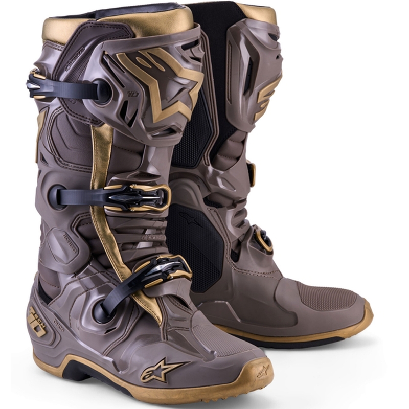 Alpinestars TECH 10 Limited Edition AIR GOLD motocikla zābaki brūni zelta krāsā