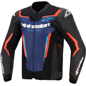 Alpinestars GP Force V2 ādas motocikla jaka melna-zila-fluorescenta sarkana