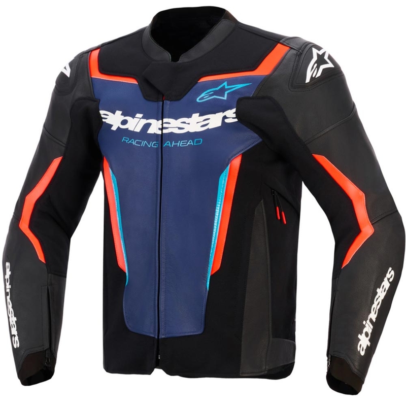 Alpinestars GP Force V2 ādas motocikla jaka melna-zila-fluorescenta sarkana