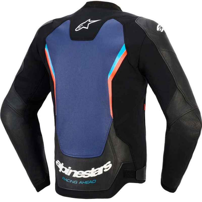 Alpinestars GP Force V2 ādas motocikla jaka melna-zila-fluorescenta sarkana