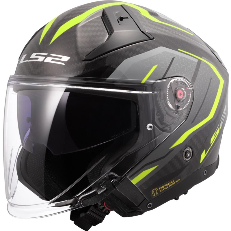 Atvērtā motocikla ķivere LS2 OF603 Infinity II C Urus fluorescējoši dzeltena