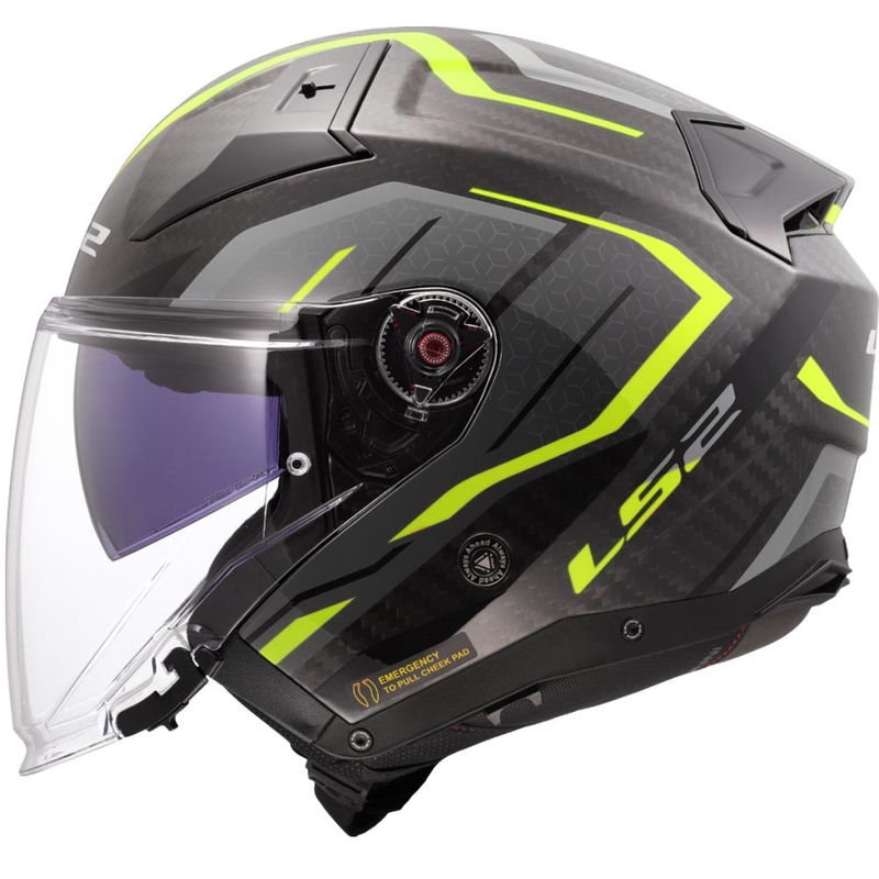 Atvērtā motocikla ķivere LS2 OF603 Infinity II C Urus fluorescējoši dzeltena