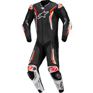 Alpinestars GP TECH V5 ādas motocikla kombinezons melns-balts-fluorescējoši sarkans