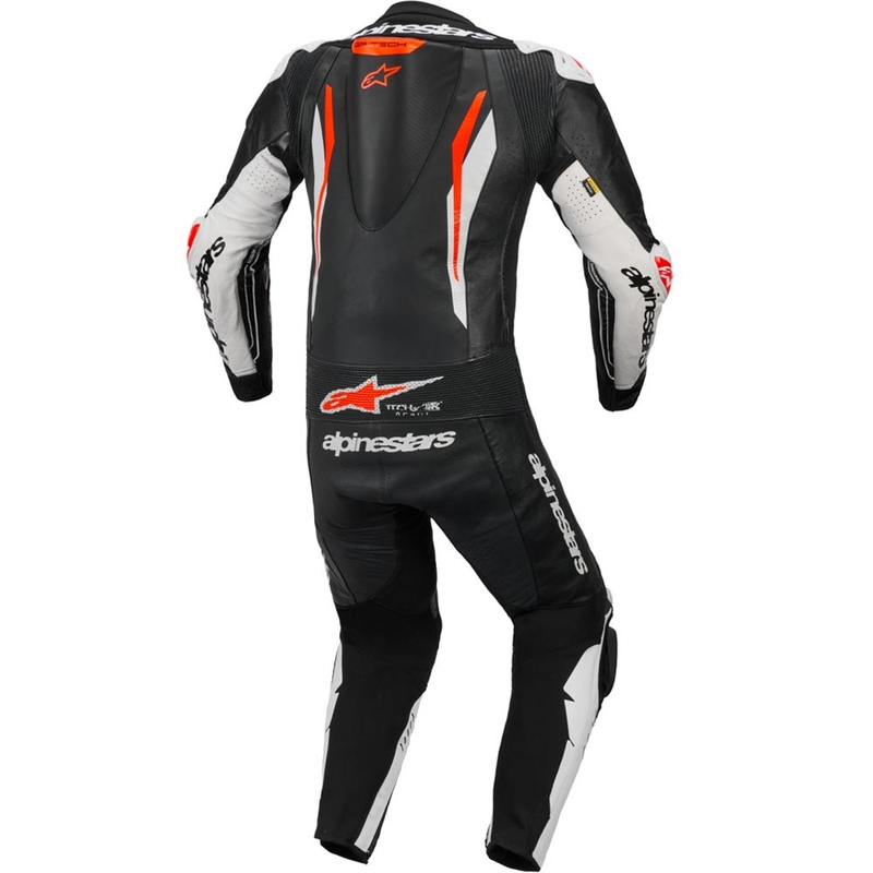 Alpinestars GP TECH V5 ādas motocikla kombinezons melns-balts-fluorescējoši sarkans