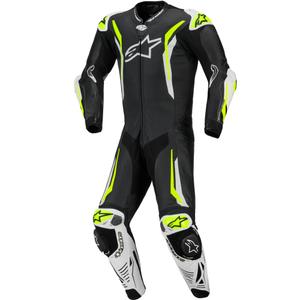 Alpinestars GP TECH V5 ādas motocikla kombinezons melns-balts-fluorescējošs dzeltens