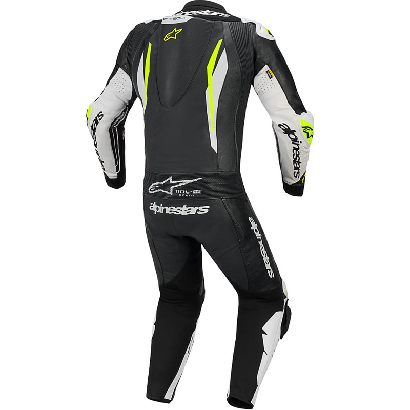 Alpinestars GP TECH V5 ādas motocikla kombinezons melns-balts-fluorescējošs dzeltens