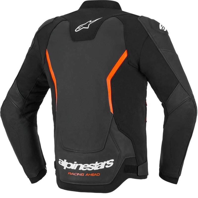 Alpinestars GP Force V2 ādas motocikla jaka melna-fluorescējoši sarkana-balta